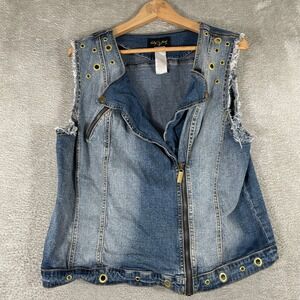 Baby Phat Denim Vest Women's 1X Y2K Grommet Zip Up Blue Jean Moto